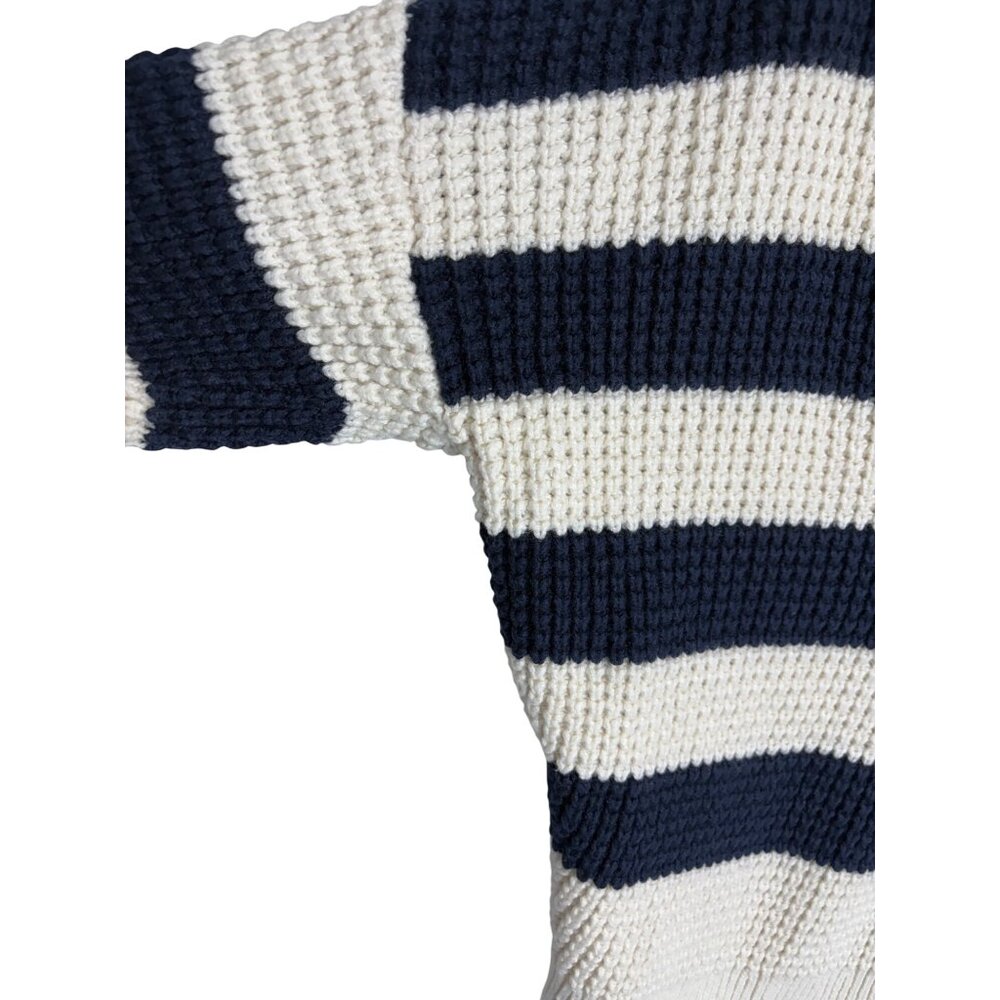 Madewell Waffle-Knit Henley Sweater Blue Ivory Stripe-sz Small - Picture 6 of 9